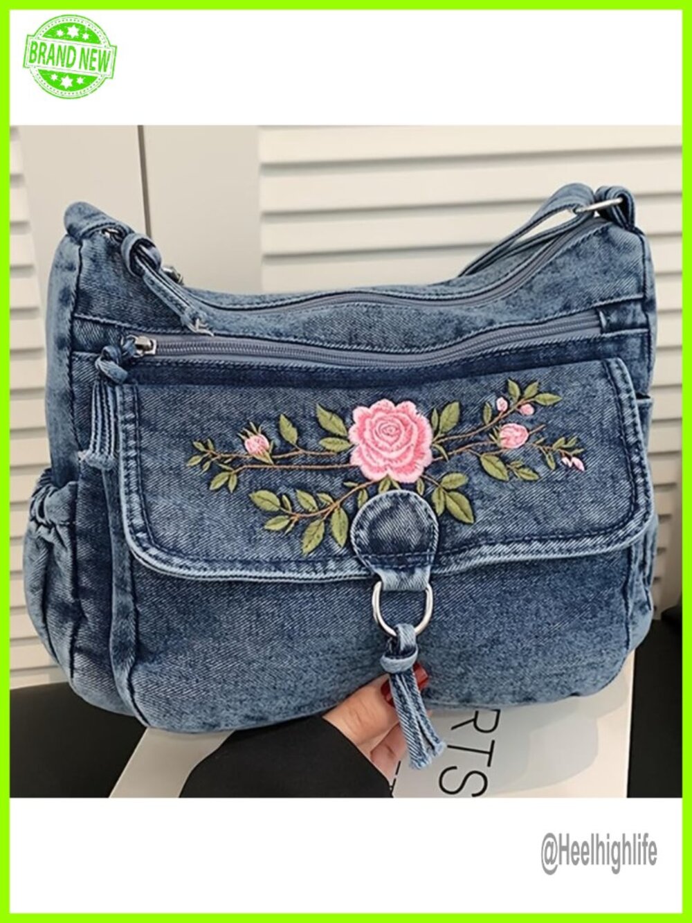 Floral Embroidery Crossbody Bag Multi-Compartment Shoulder Handbag Daily